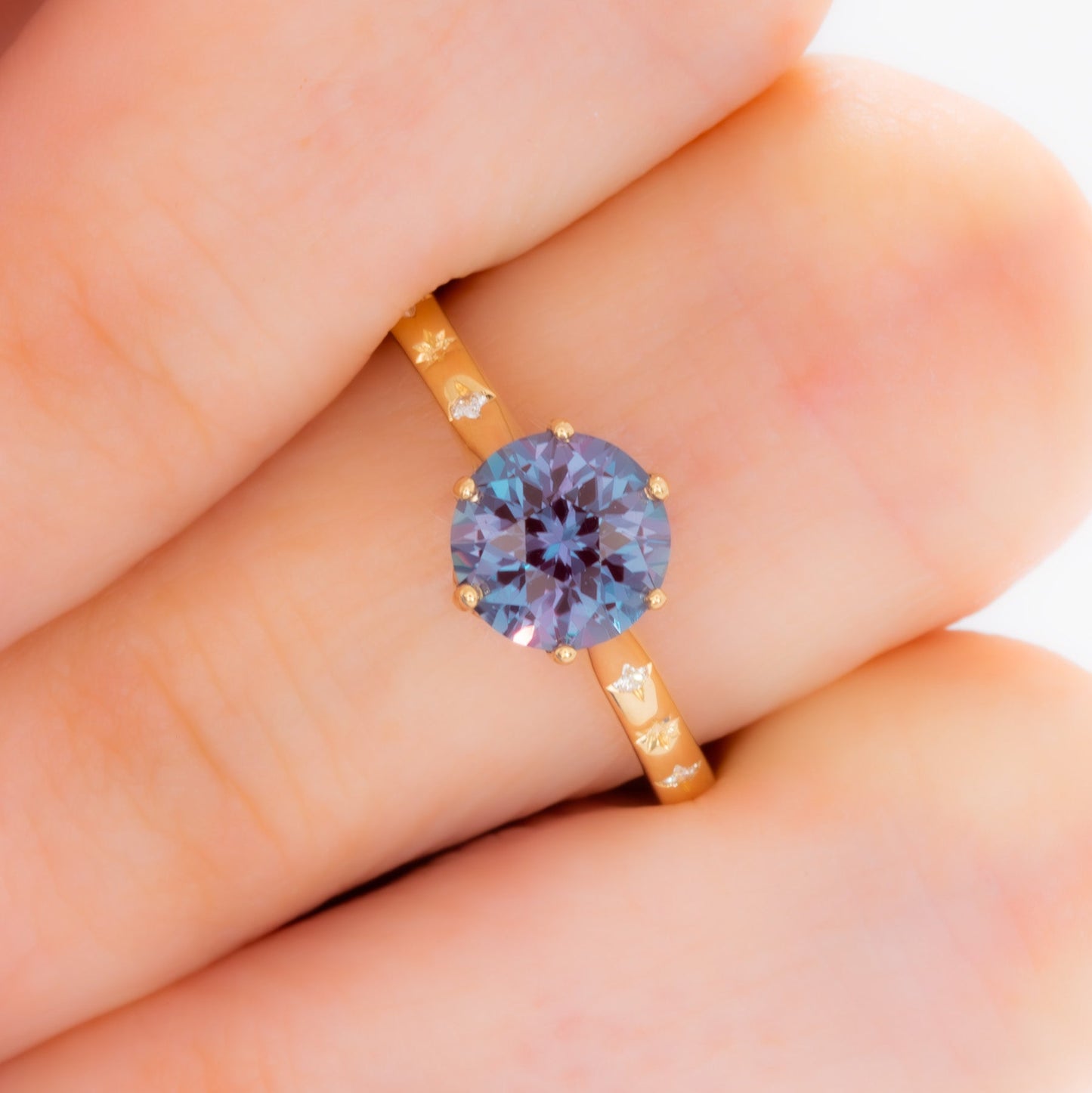 estel engagement ring with round lab alexandrite