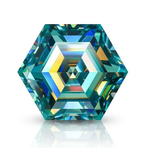 blue-green moissanite hex cut