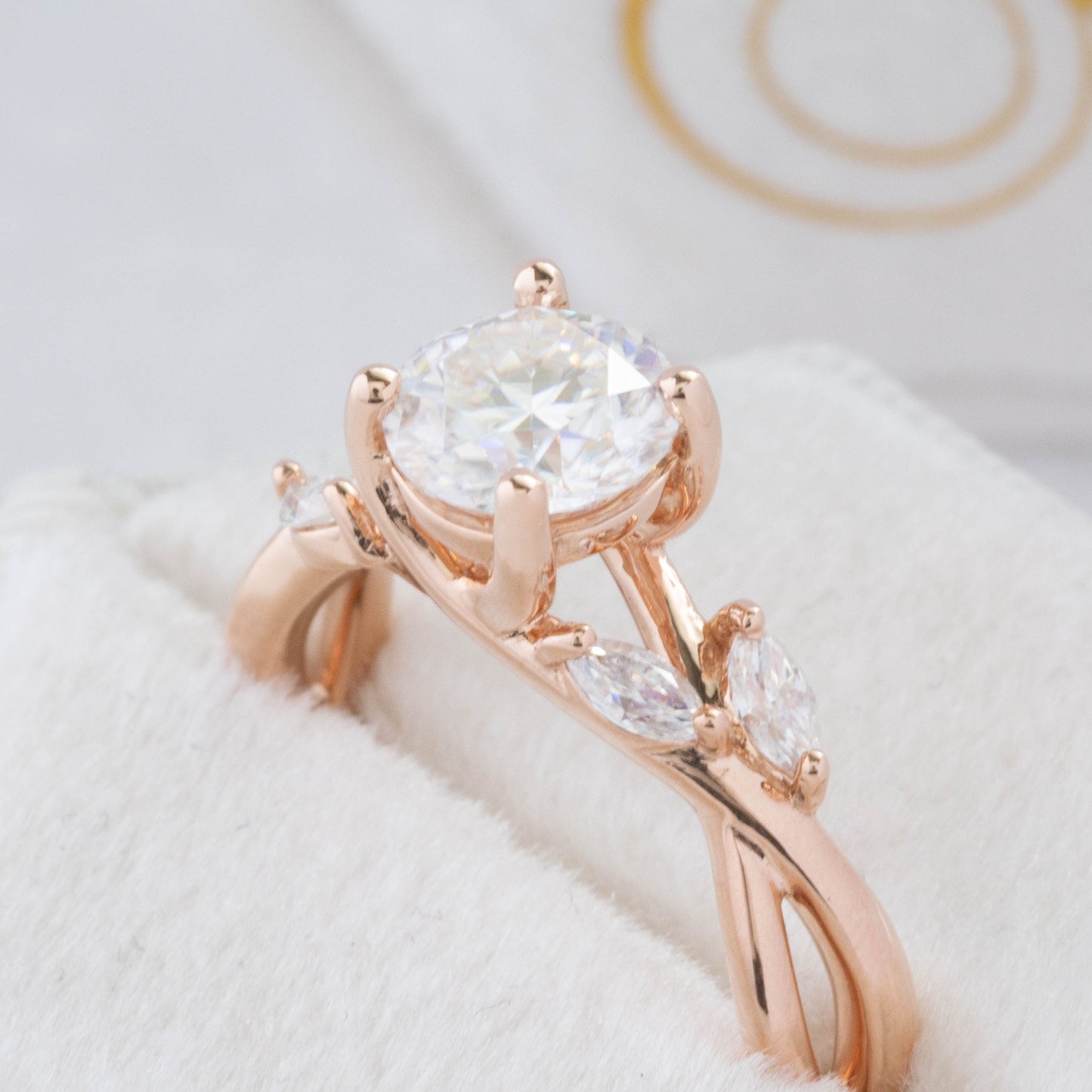 floral inspired engagement ring with moissanite