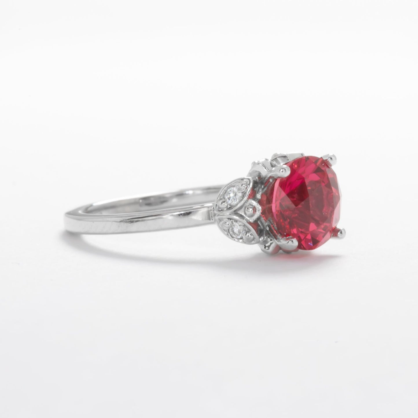 floral inspired ring with lab ruby
