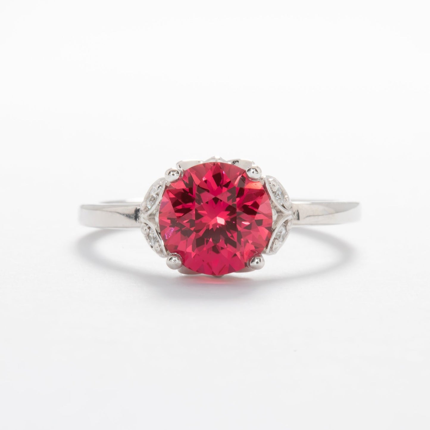 floral inspired ring with lab ruby