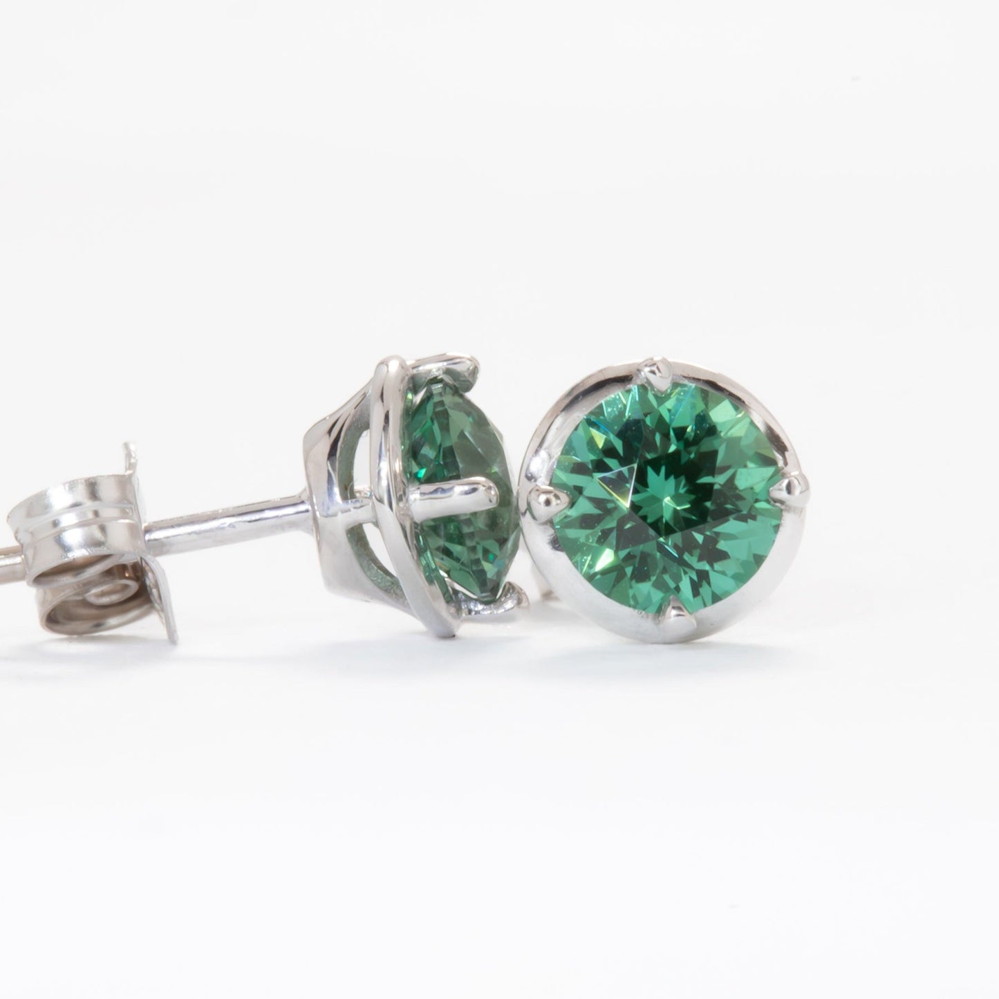 green lab ssapphire earrings in white gold