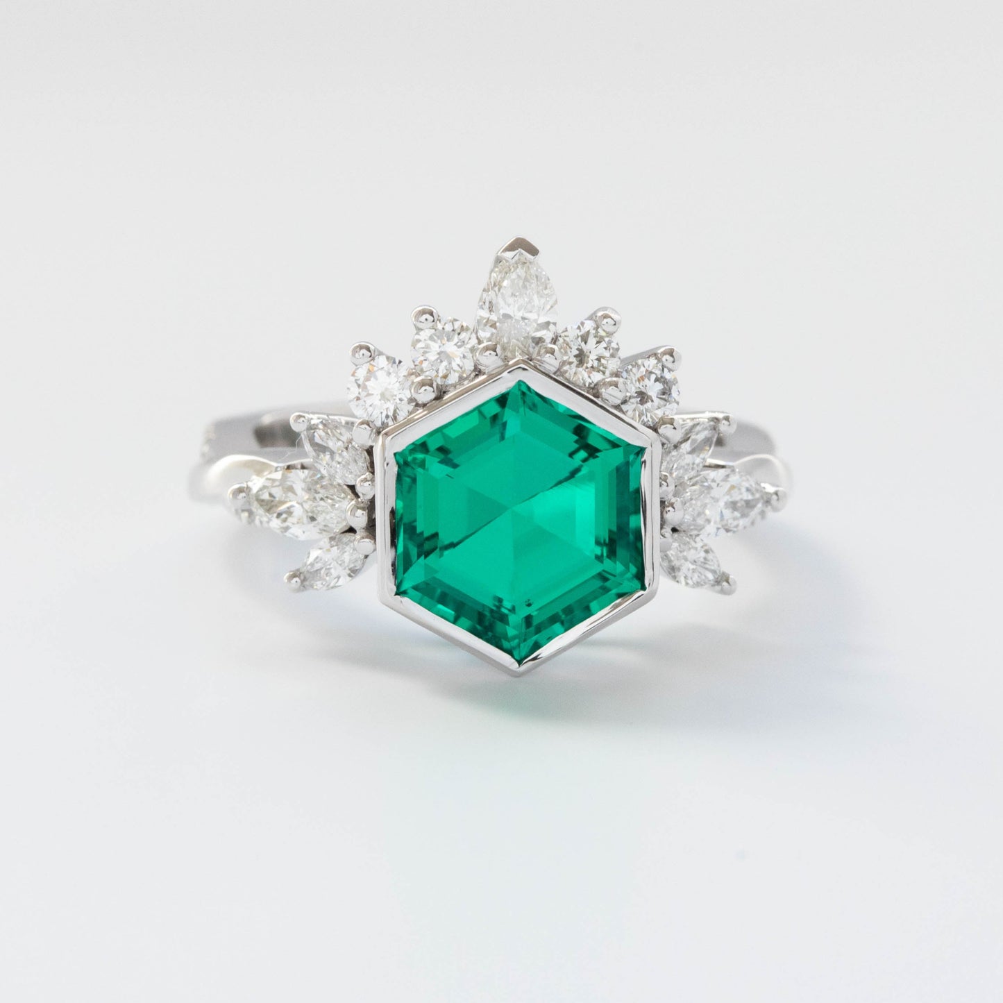 custom lab emerald and diamond wedding set