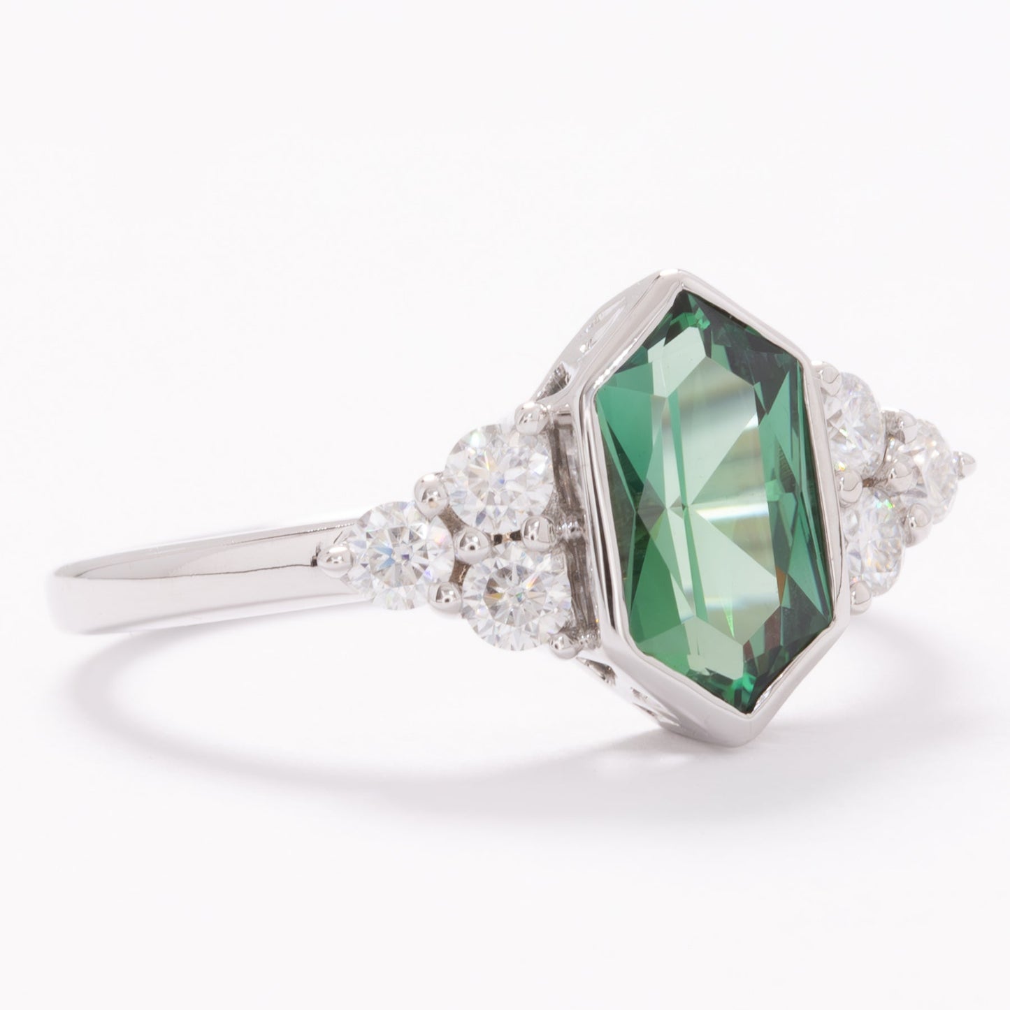 hannah bezel set ring with green lab sapphire dutch marquise