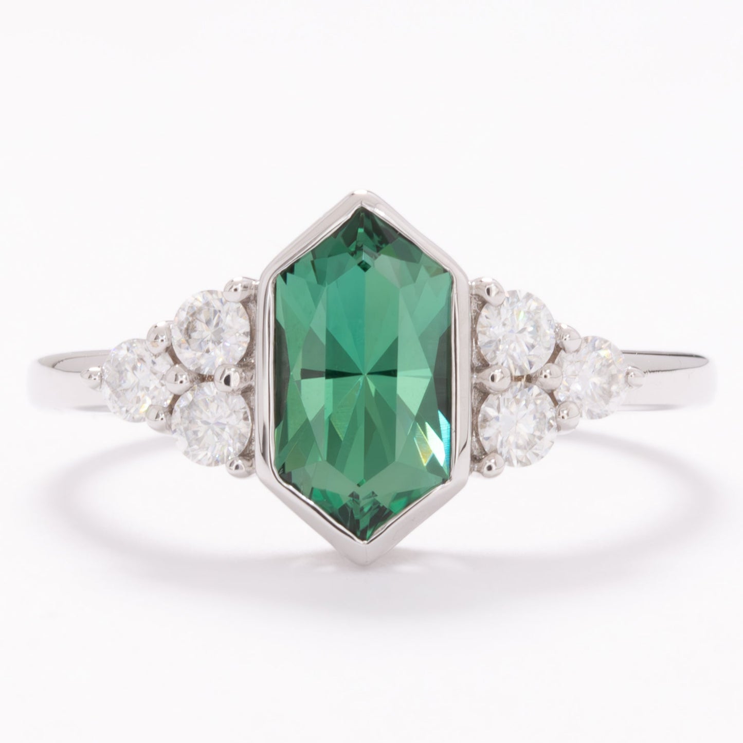 hannah bezel set ring with green lab sapphire dutch marquise