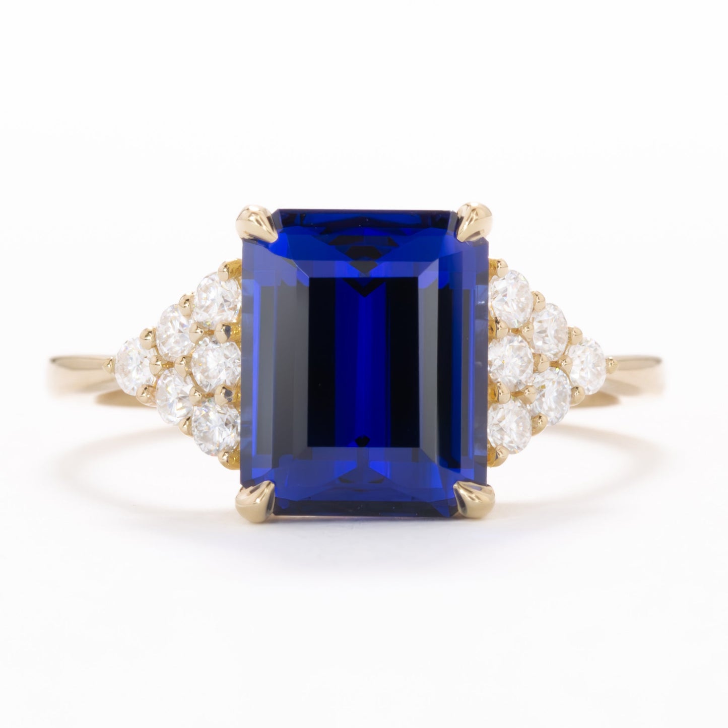 hayden engagement ring with royal blue lab sapphire step cut