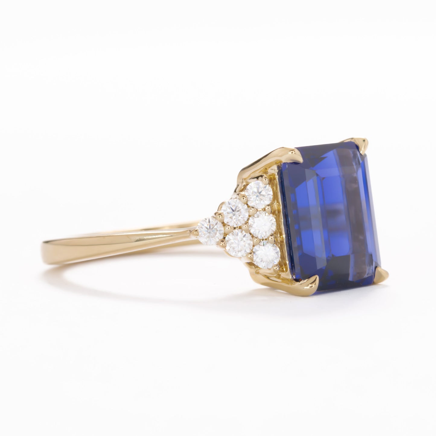 hayden engagement ring with royal blue lab sapphire step cut