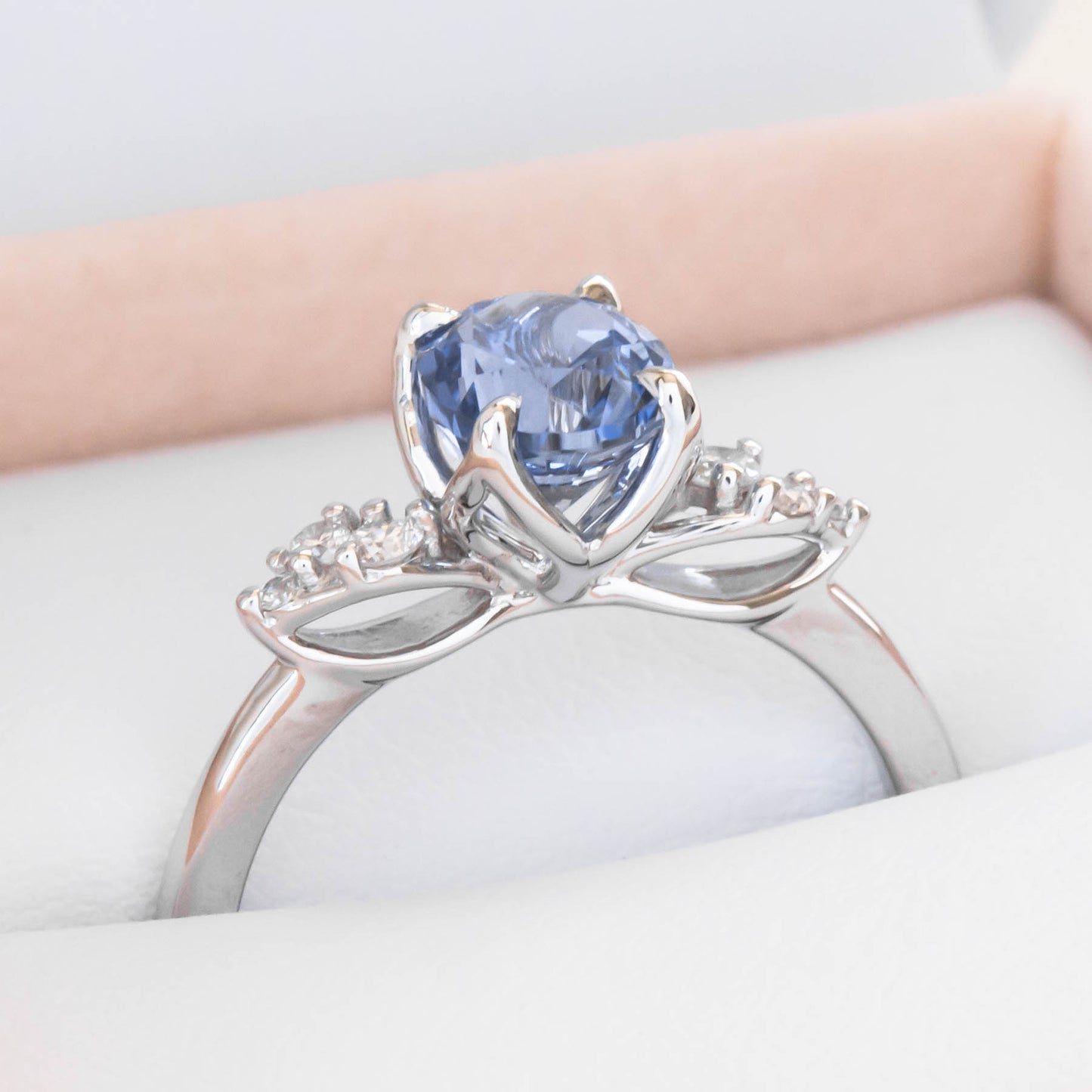 blue lab sapphire oval engagement ring, nature inspired