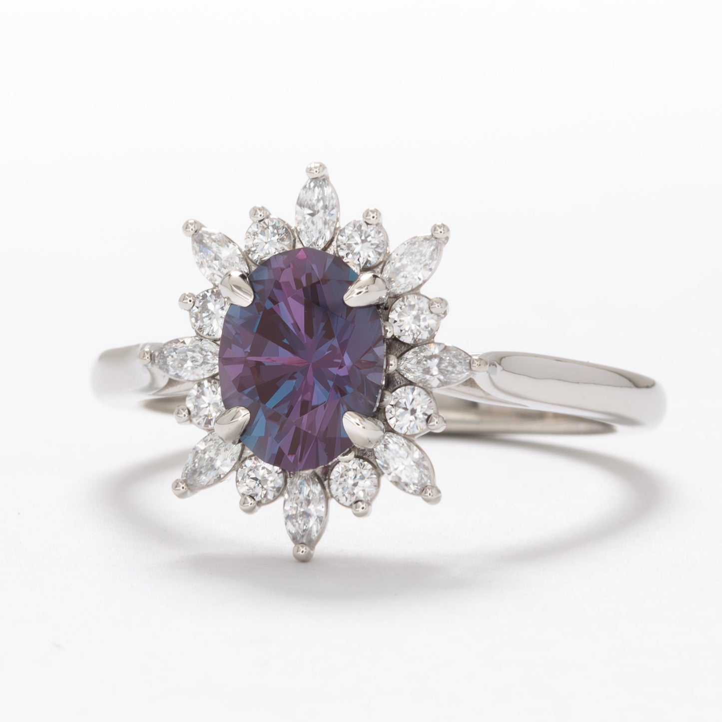 kenna halo engagement ring with oval lab alexandrite