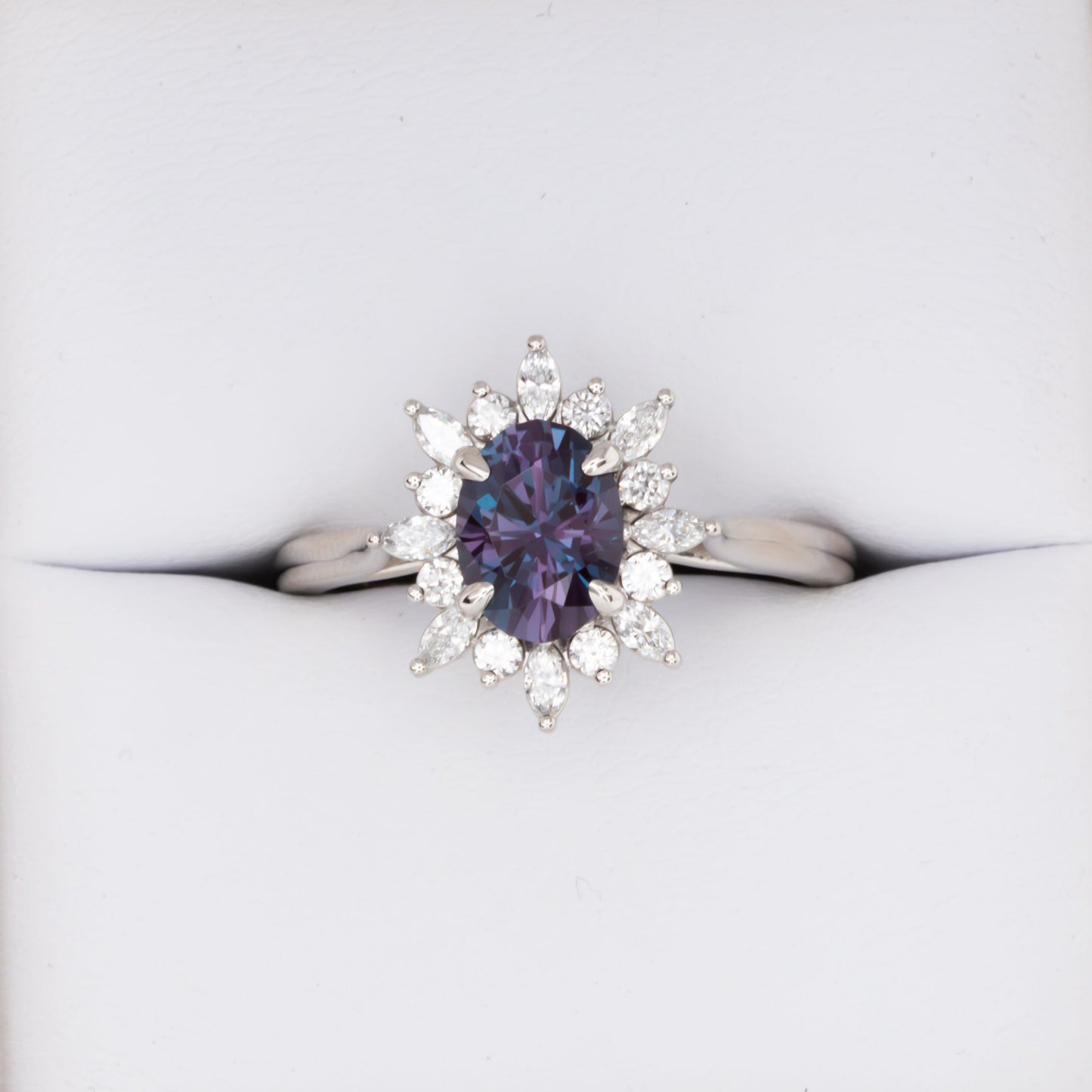 kenna halo engagement ring with oval lab alexandrite