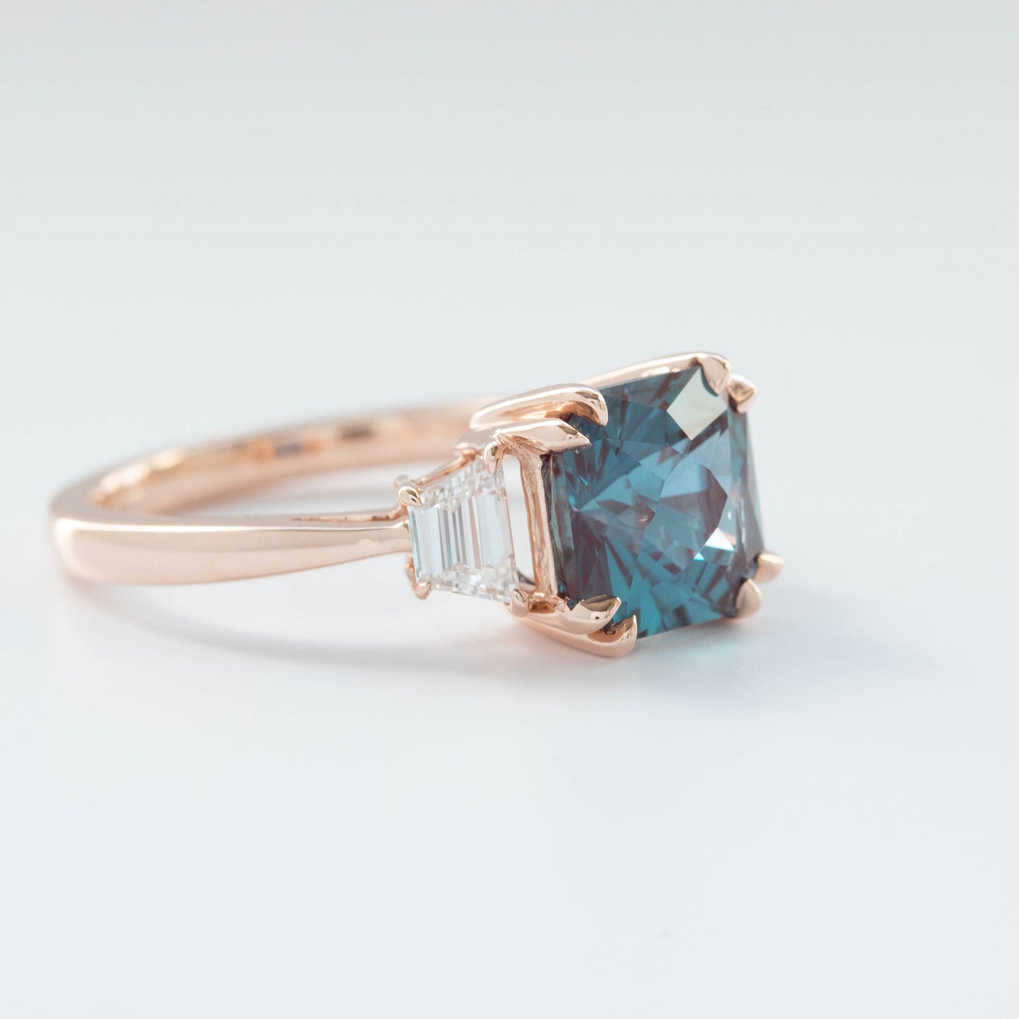 lab alexandrite asscher three stone engagement ring