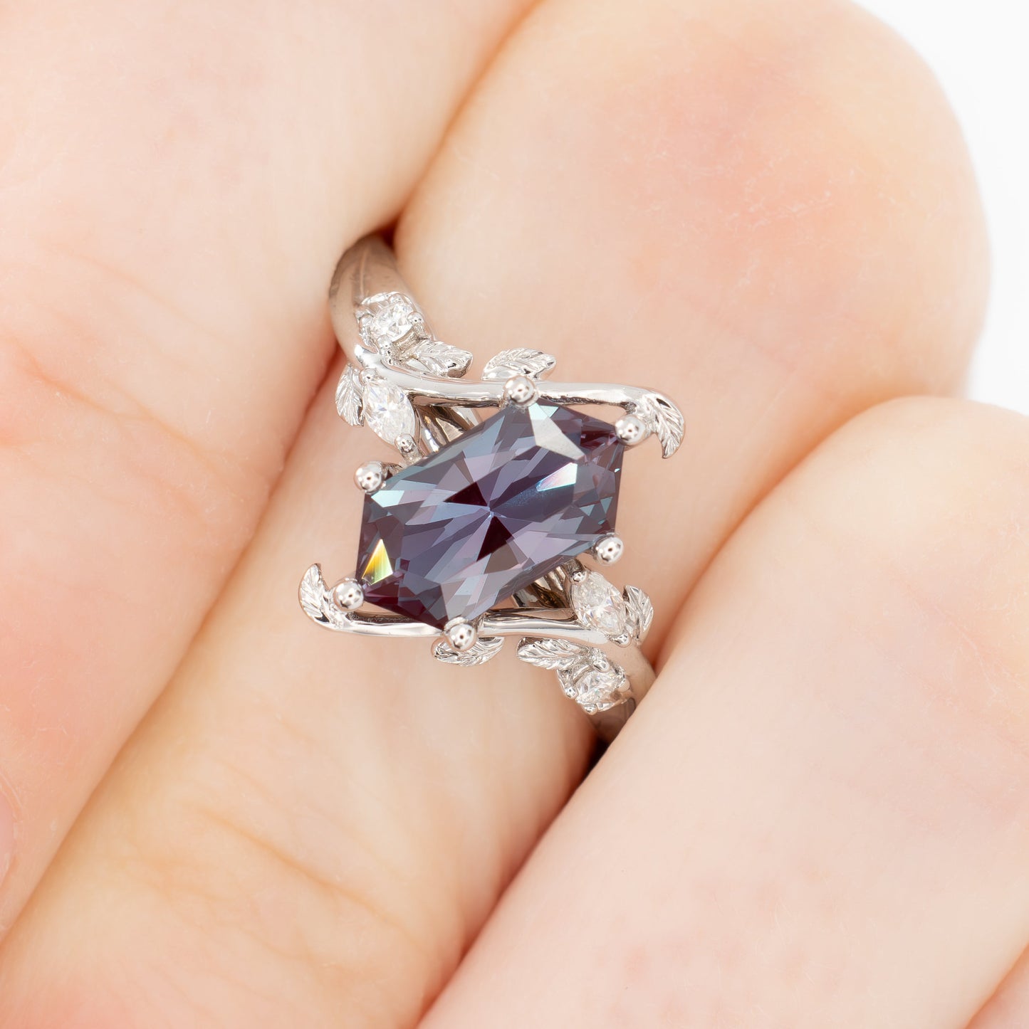 airam nature inspired ring with dutch marquise lab alexandrite in white gold