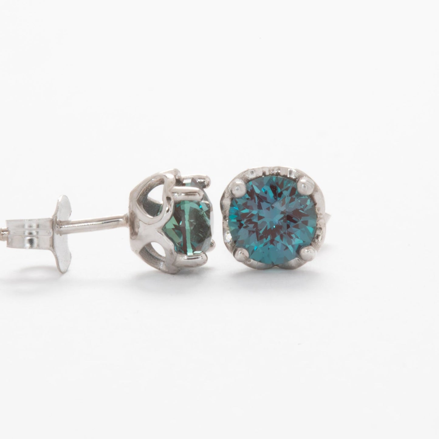 lab alexandrite earrings in white gold