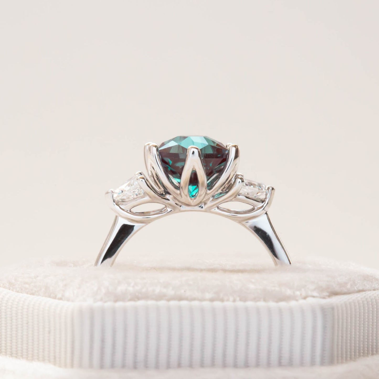 lab alexandrite hex engagement ring with lab diamonds