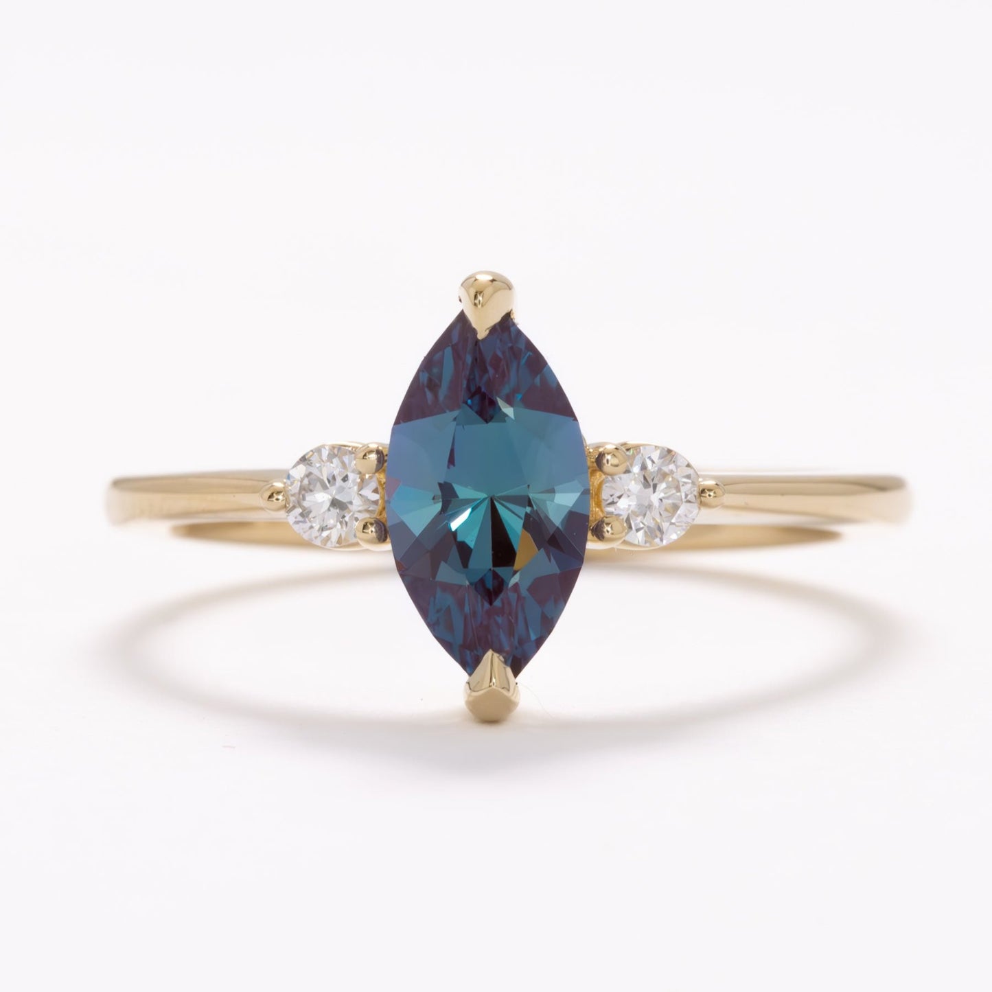 lab alexandrite marquise wedding set in yellow gold