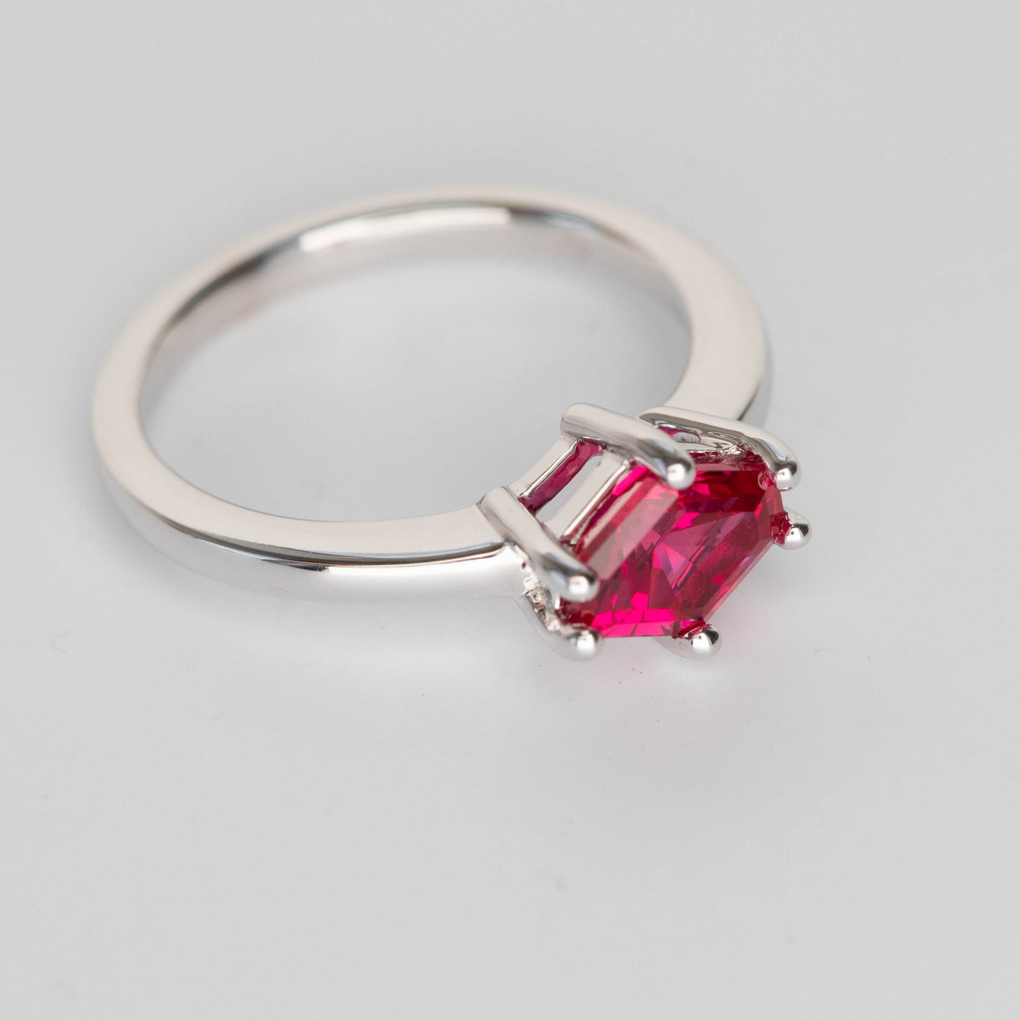 lab ruby engagement ring in white gold