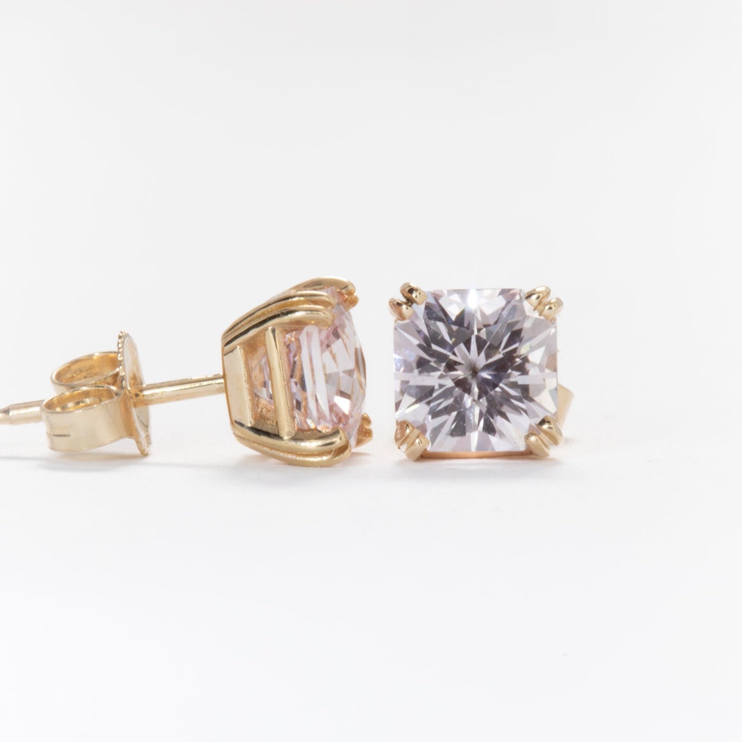 pink asscher cut lab sapphire earrings