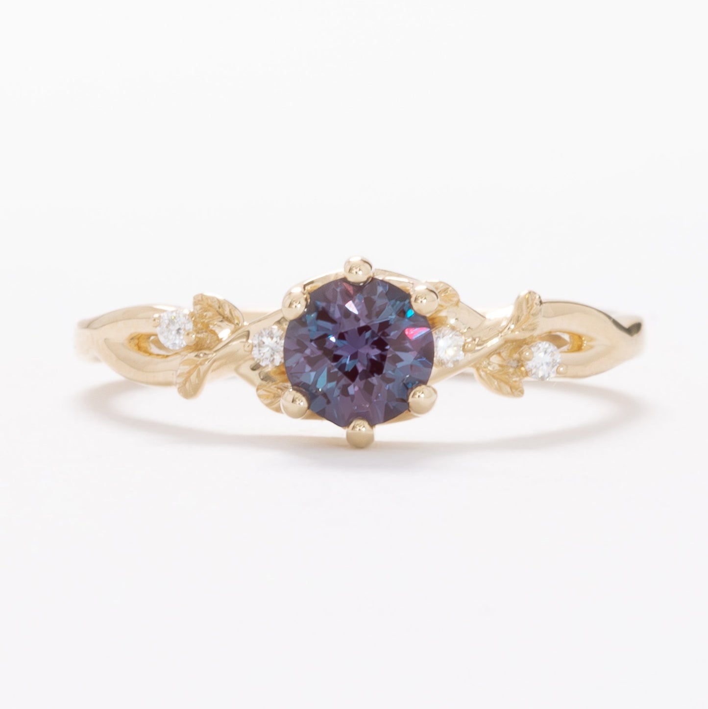 lillian nature inspired wedding set with round lab alexandrite