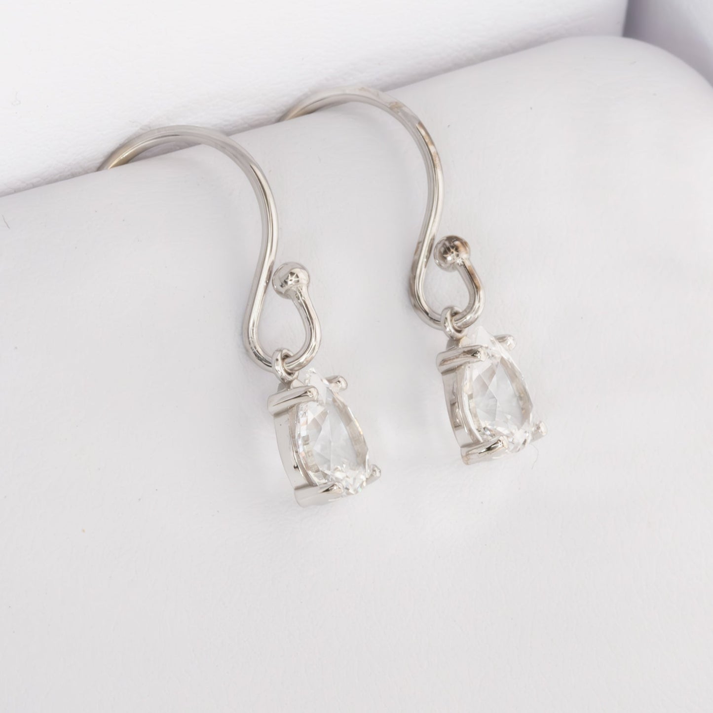 white lab sapphire pear earrings