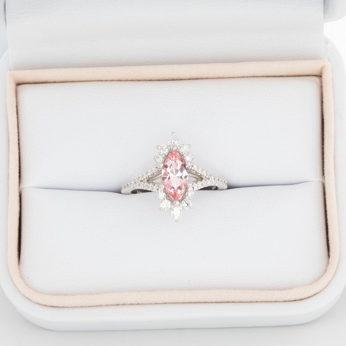 luna engagement ring with pink marquise lab sapphire