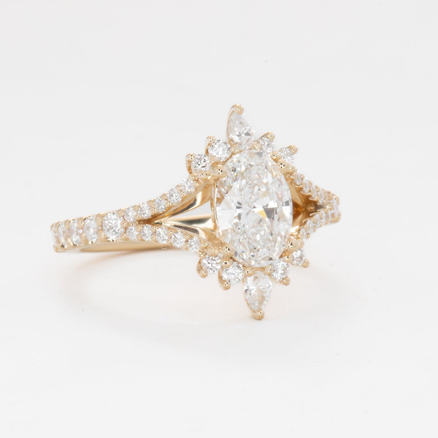 luna wedding set with oval lab diamond in yellow gold