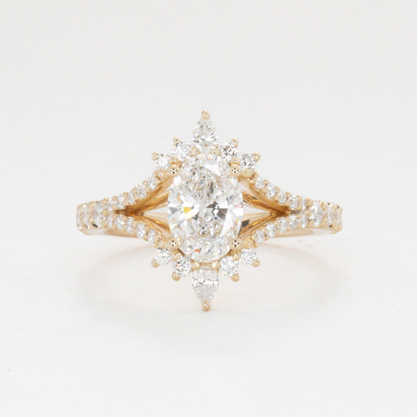 luna wedding set with oval lab diamond in yellow gold