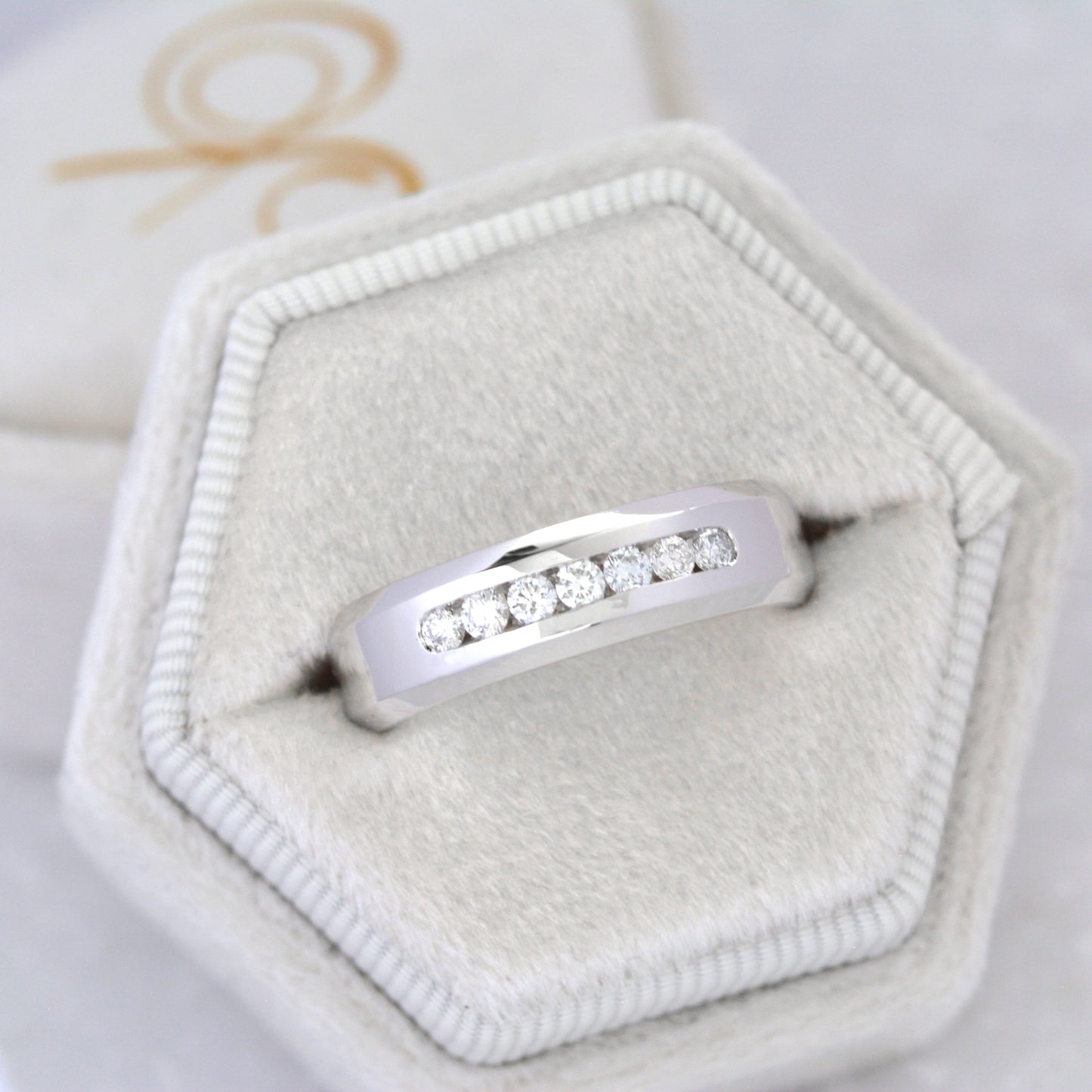 custom wedding bands in white gold and lab diamonds