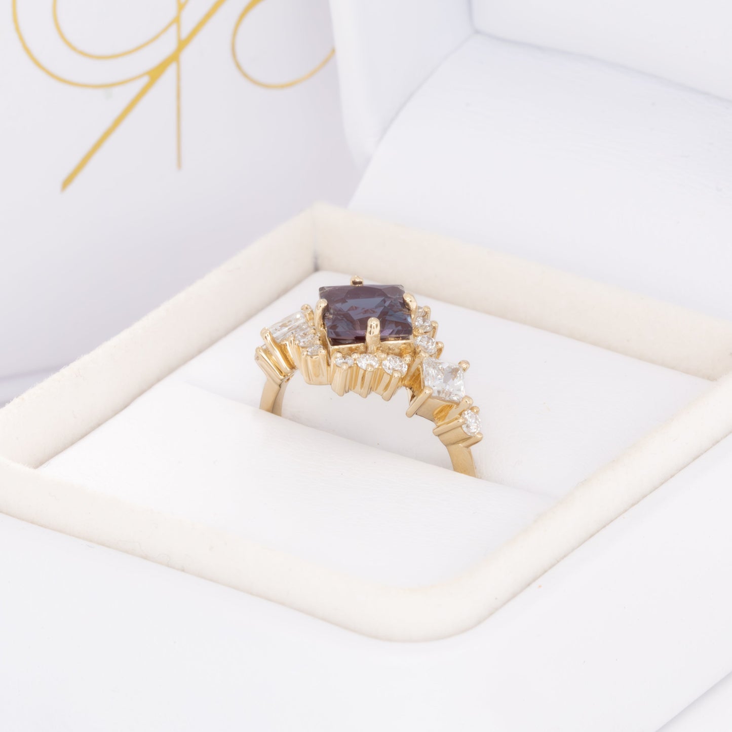 melissa ring with princess cut lab alexandrite