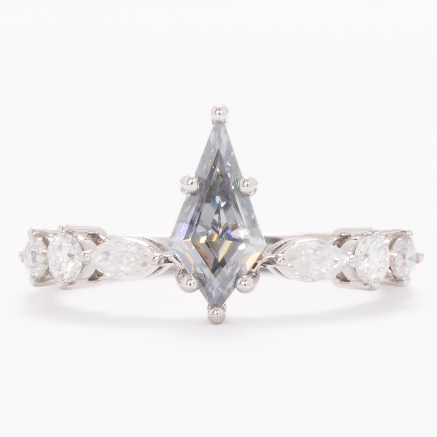 grey moissanite kite engagement ring