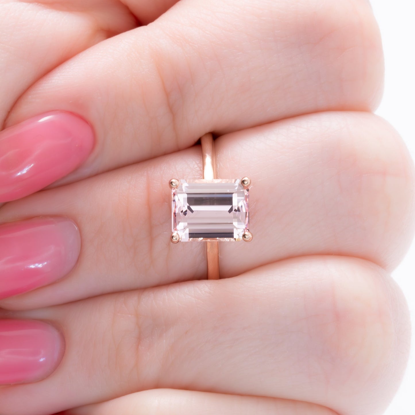 nanea solitaire engagement ring with pink step cut lab sapphire