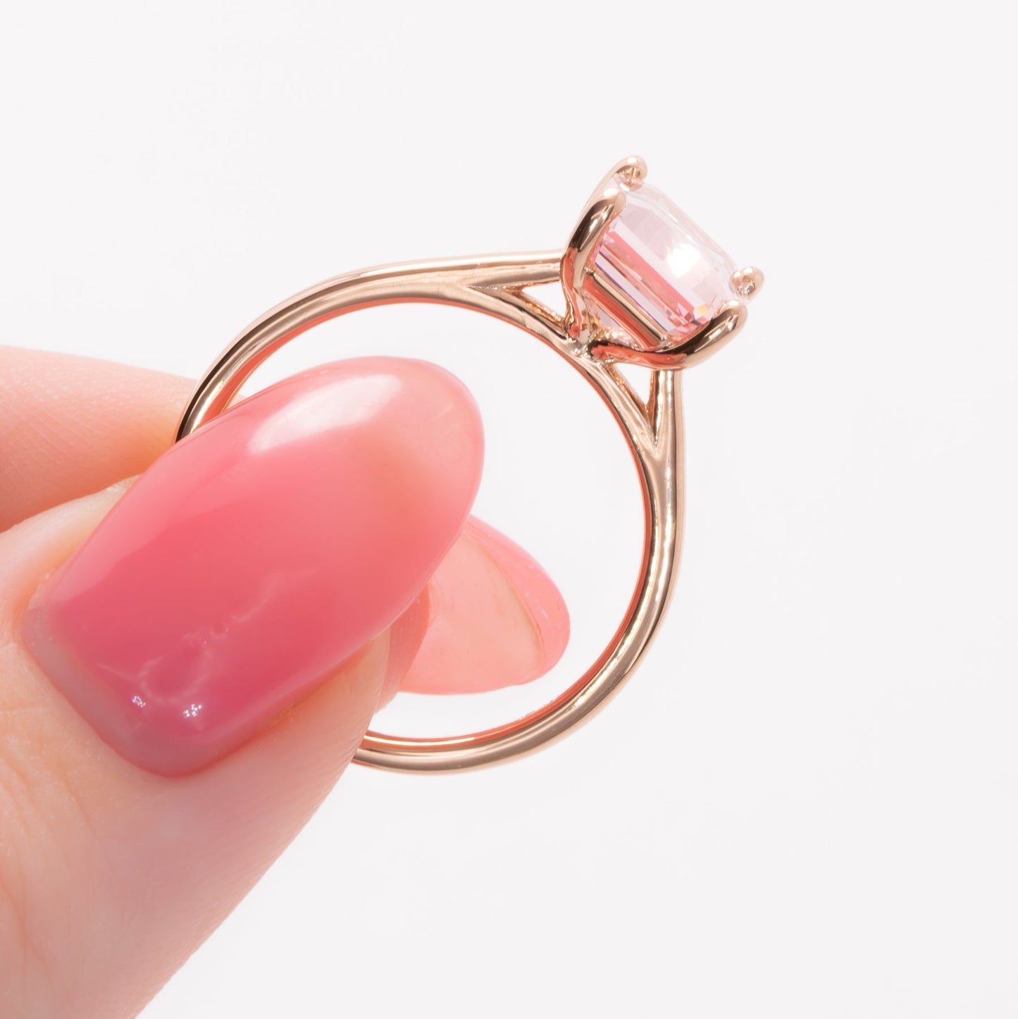 nanea solitaire engagement ring with pink step cut lab sapphire