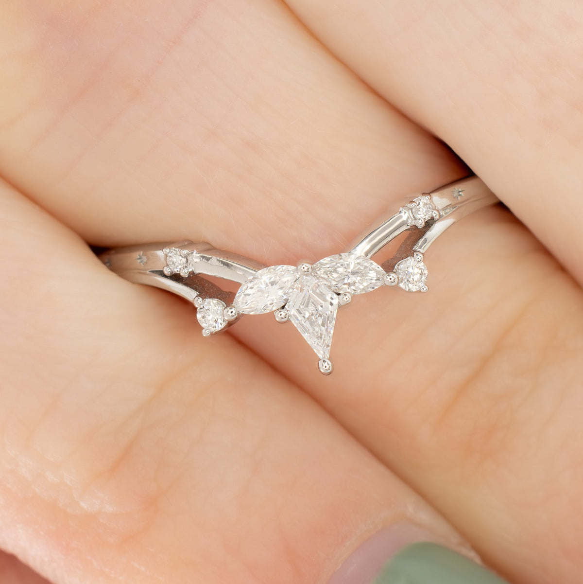 opal wedding band in white gold and lab diamonds