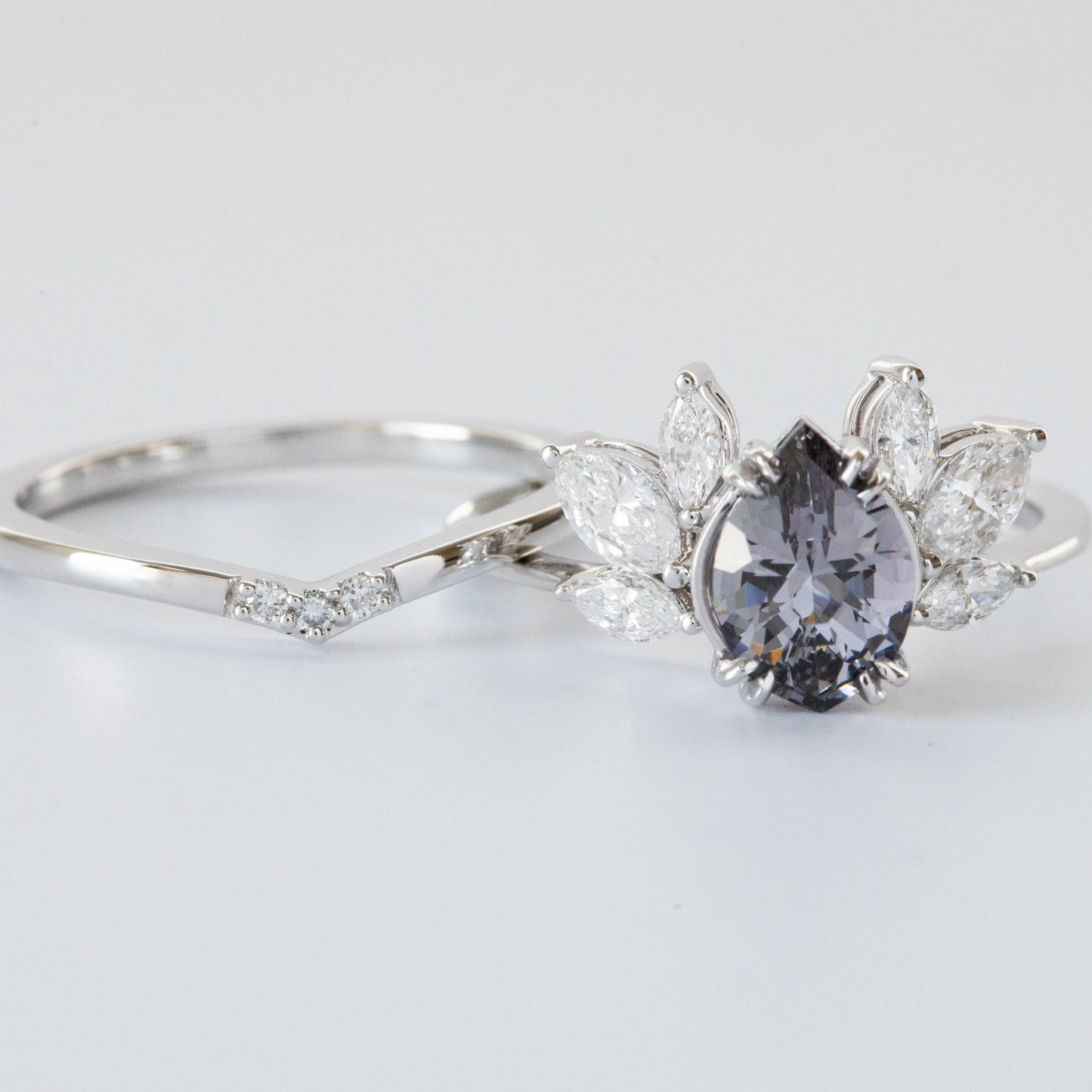 pear engagement ring and wedding band