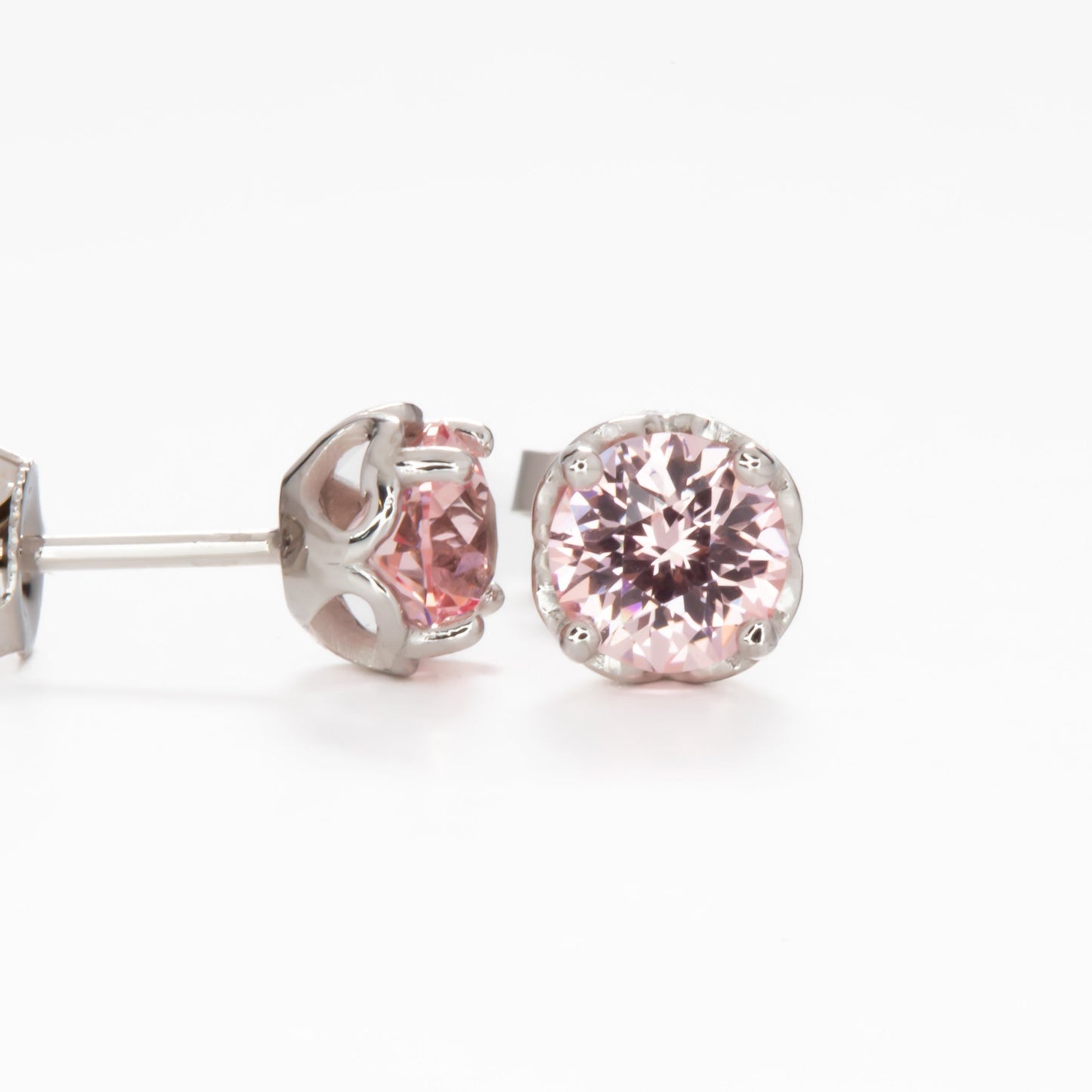 pink lab sapphire earrings in white gold