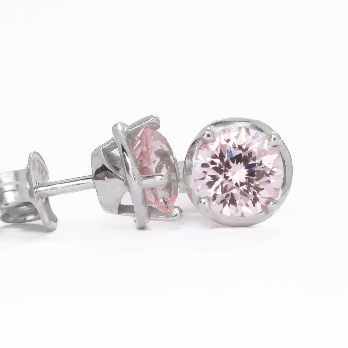 pink lab sapphire earrings in white gold