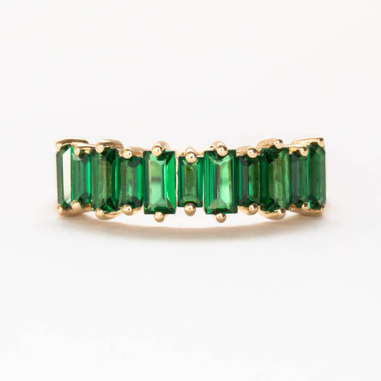 prescott band with baguette lab emeralds