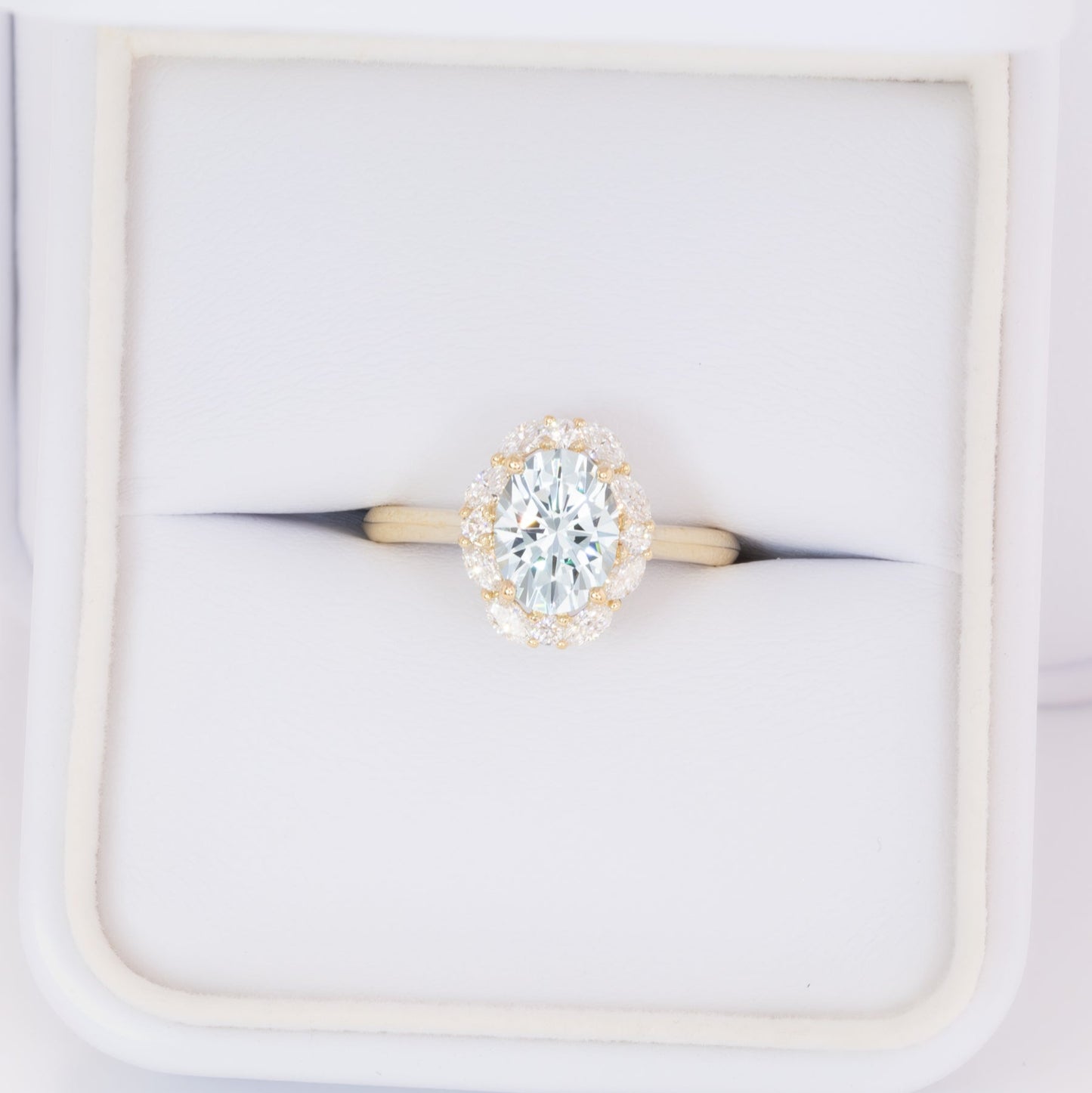 renee halo engagement ring with oval lab sapphire