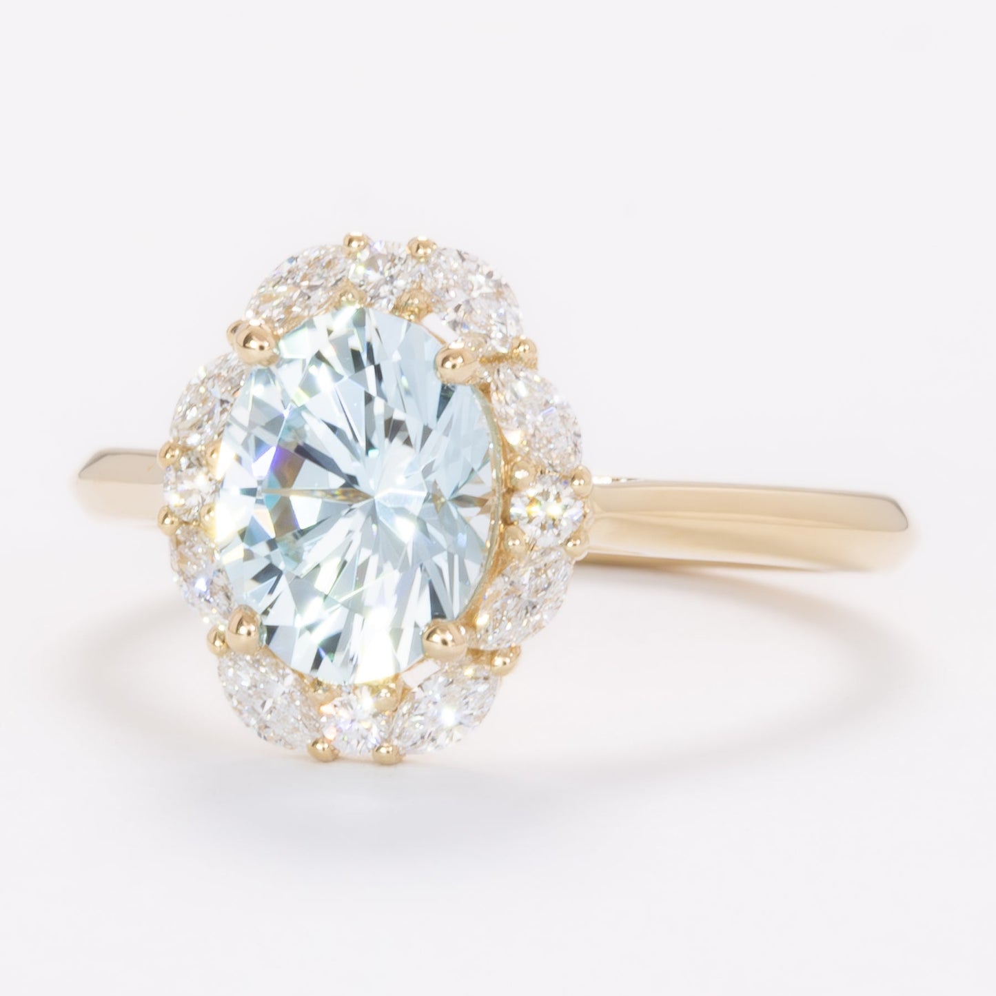 renee halo engagement ring with oval lab sapphire