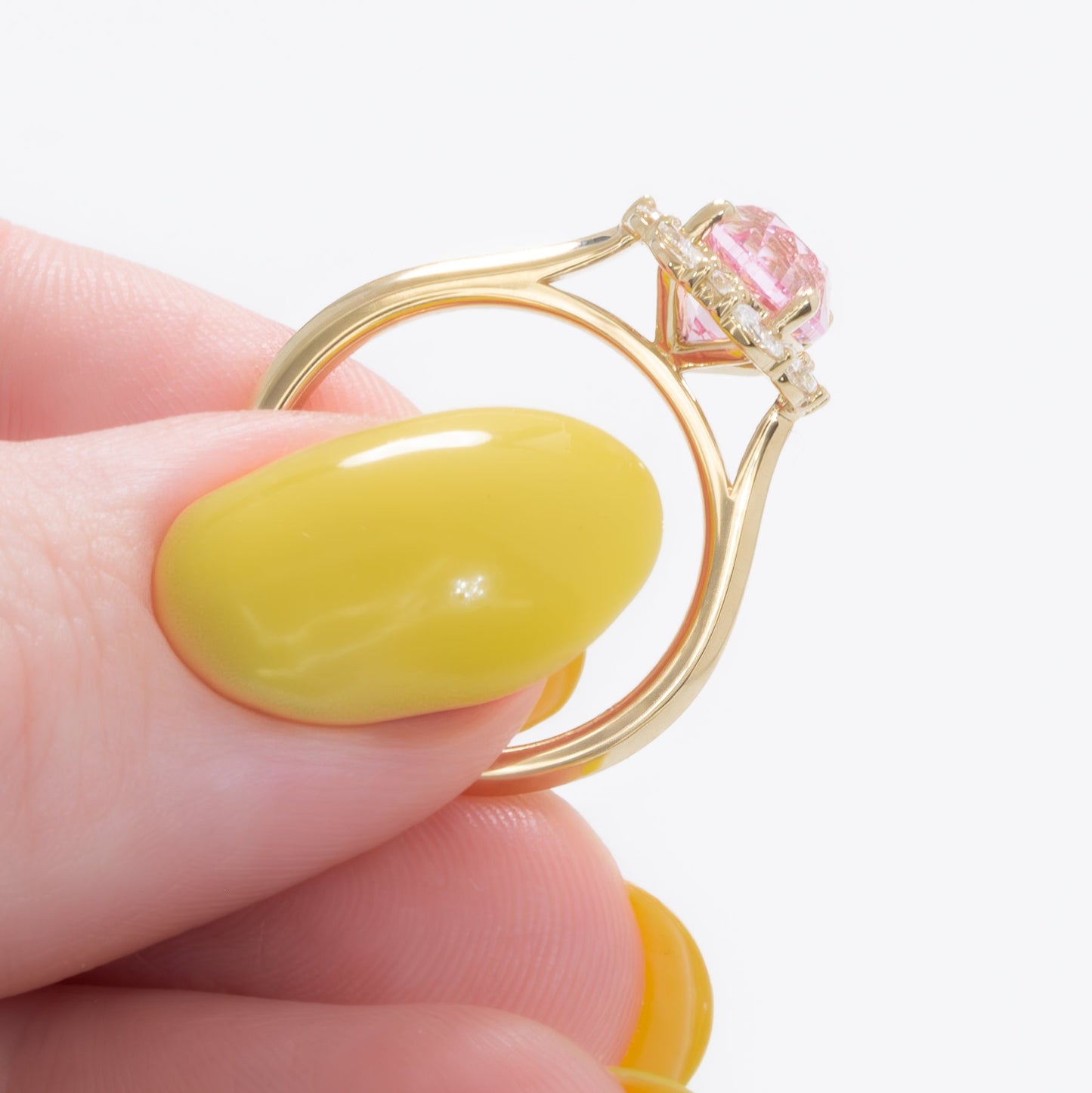 renee halo ring with oval pink lab sapphire