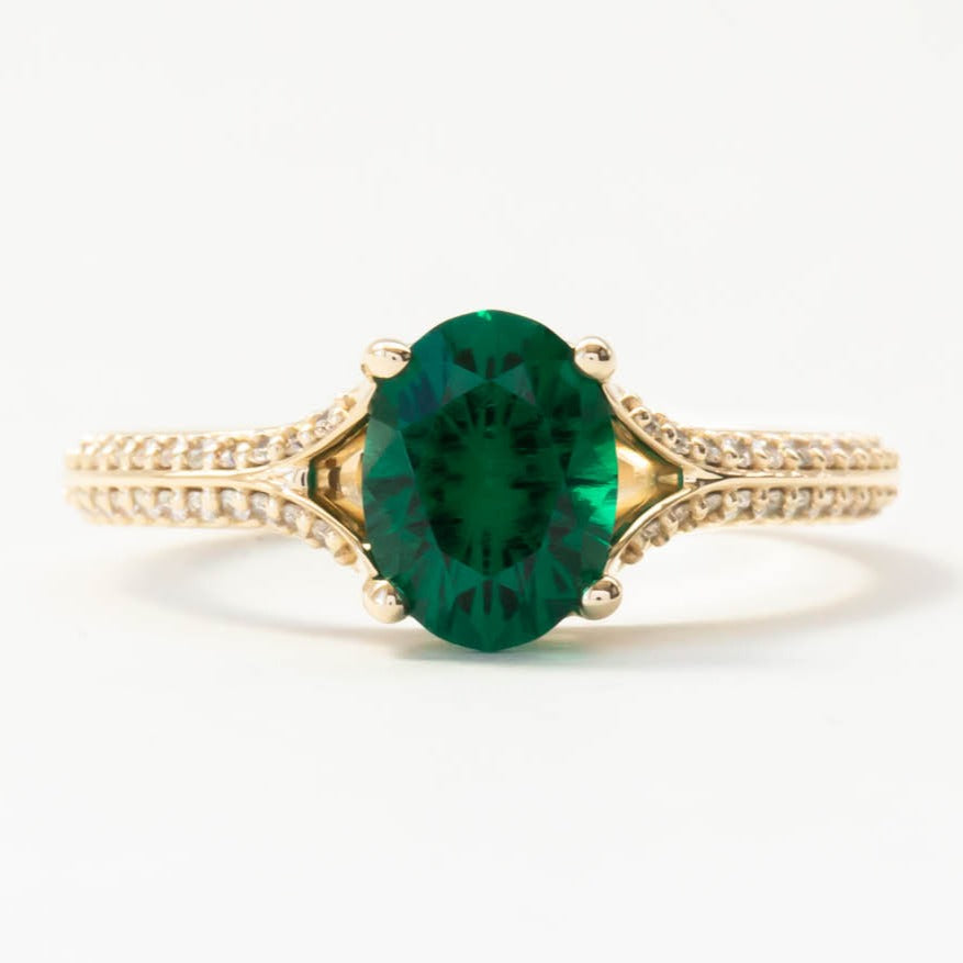 rosemary oval lab emerald vintage engagement ring