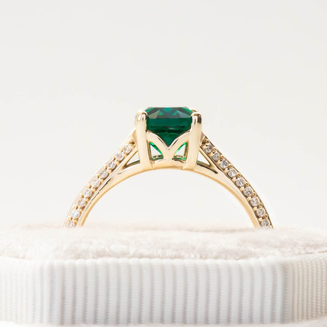 rosemary oval lab emerald vintage engagement ring