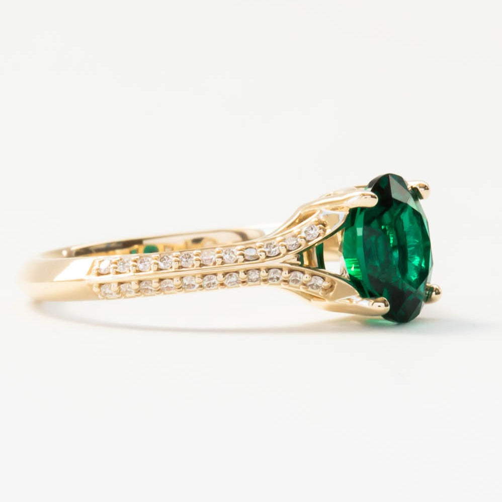 rosemary oval lab emerald vintage engagement ring