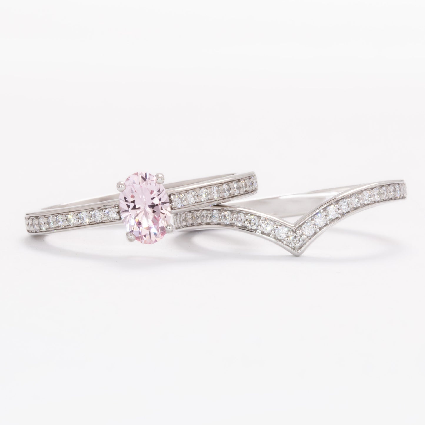 rumi wedding set with pink oval lab sapphire