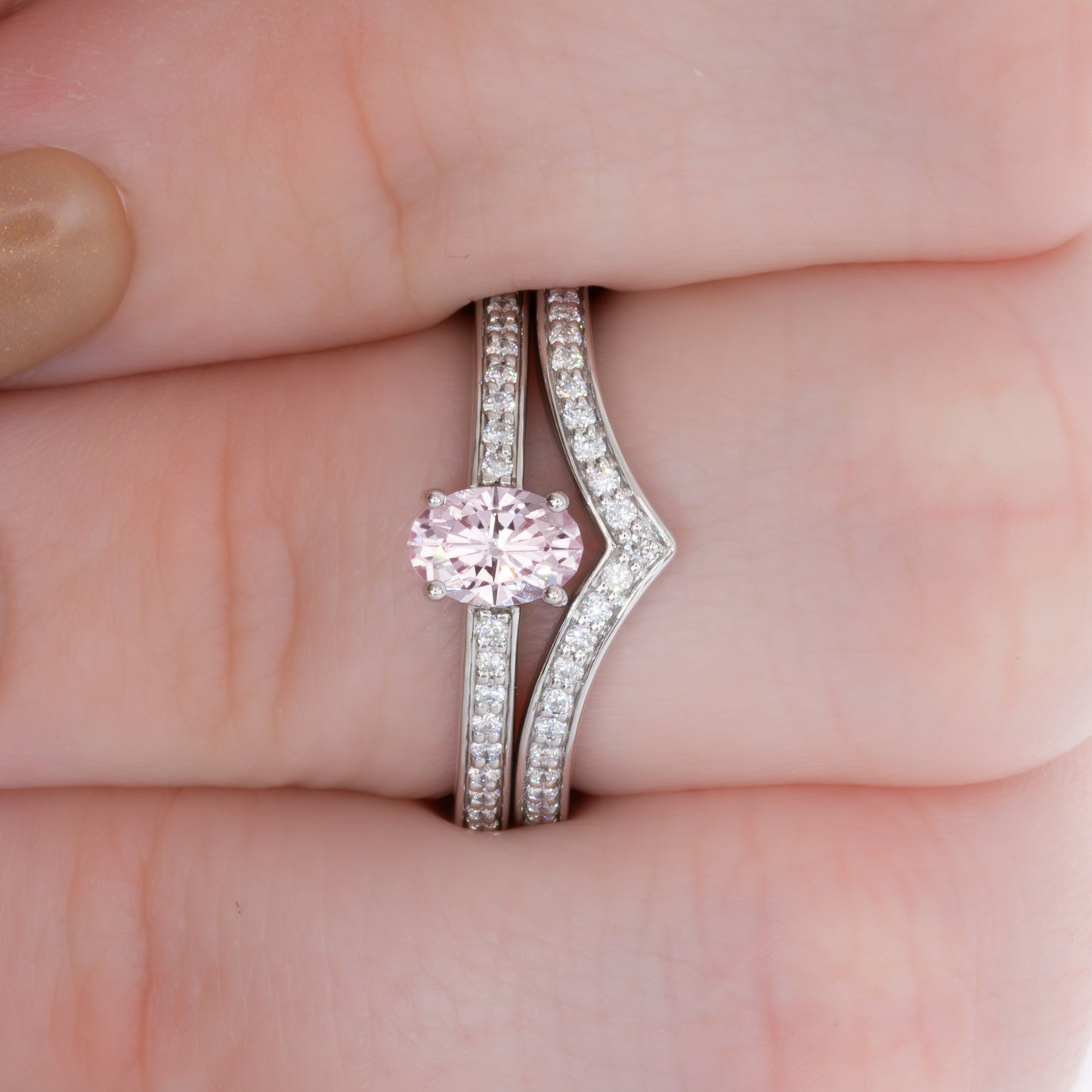 rumi wedding set with pink oval lab sapphire