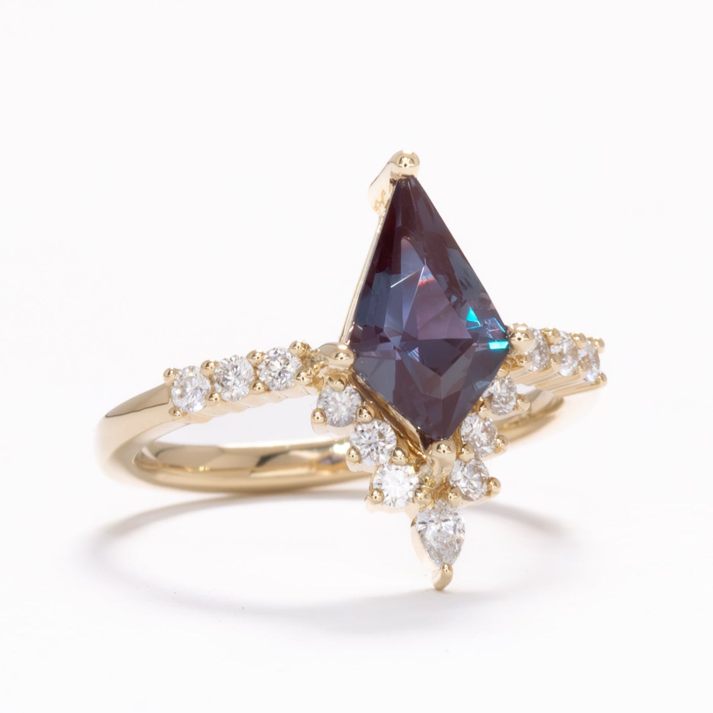 sadie ring with kite cut lab alexandrite