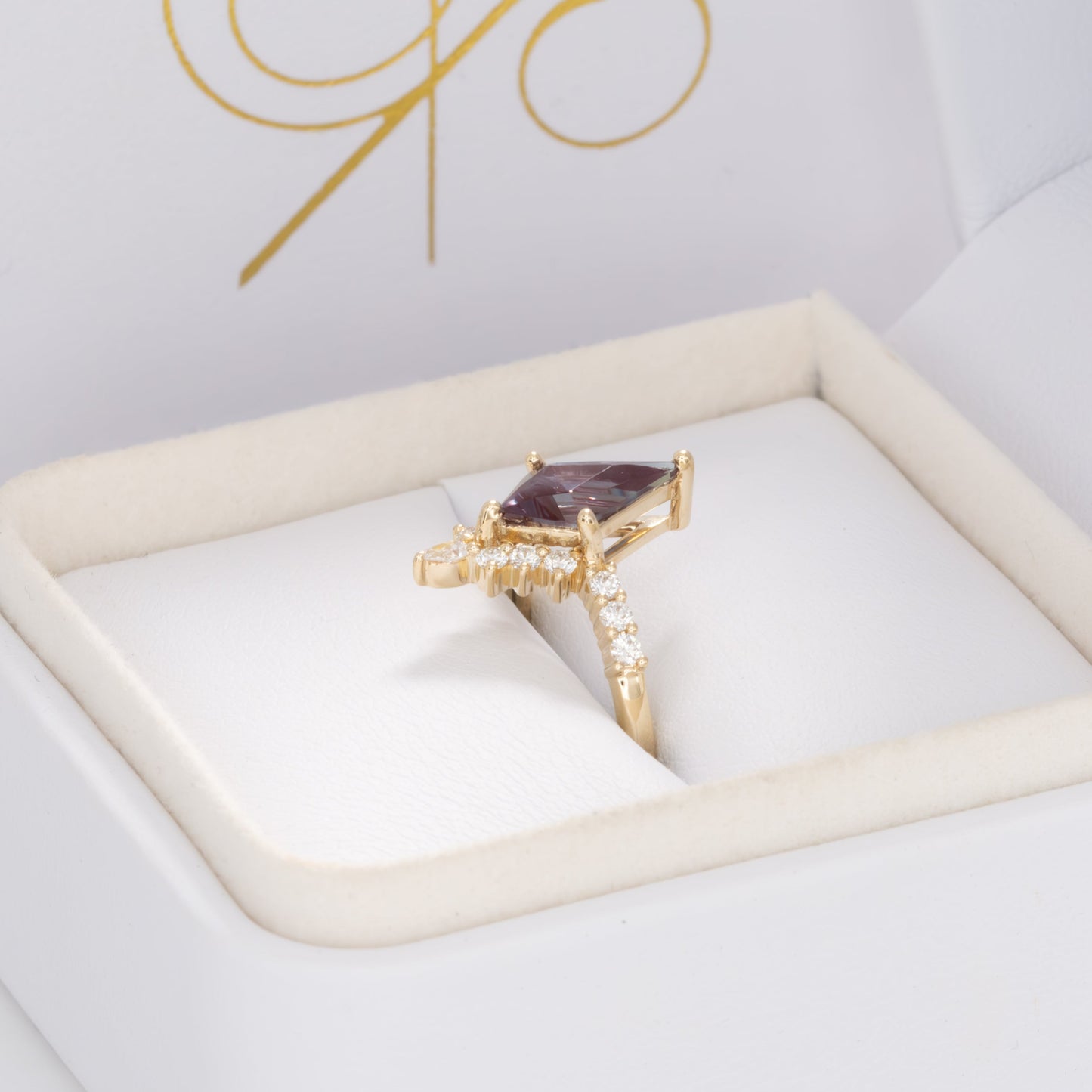 sadie ring with kite cut lab alexandrite