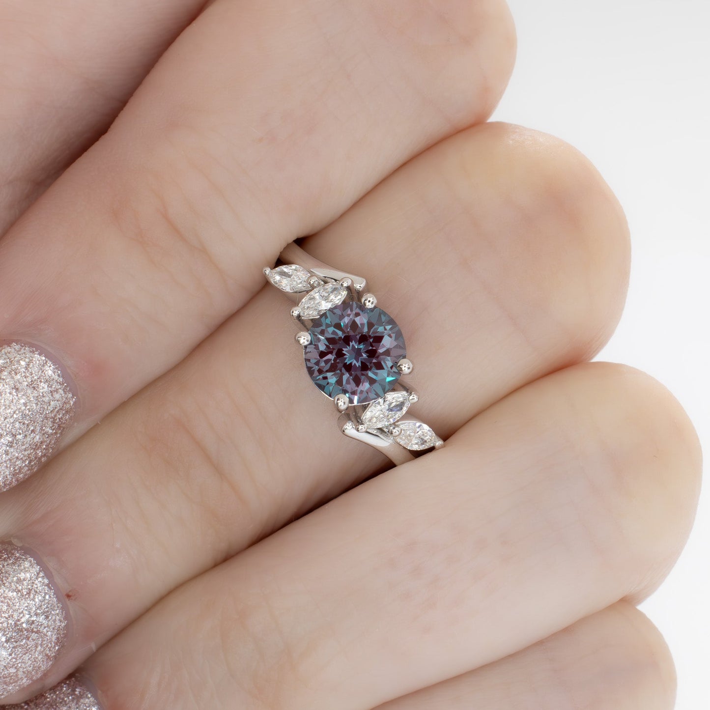 saige bypass engagement ring with round lab alexandrite