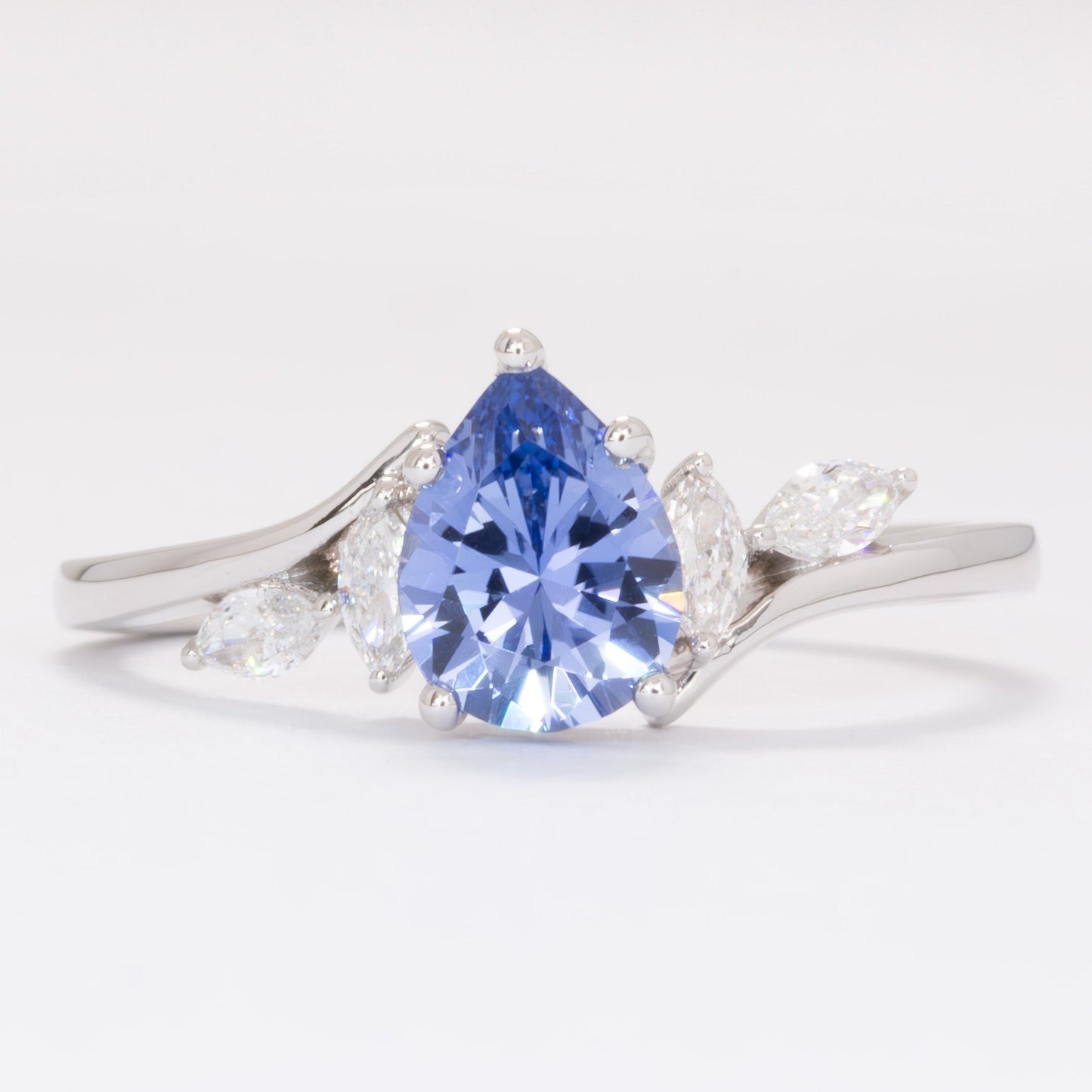 saige ring in white gold with blue pear lab sapphire