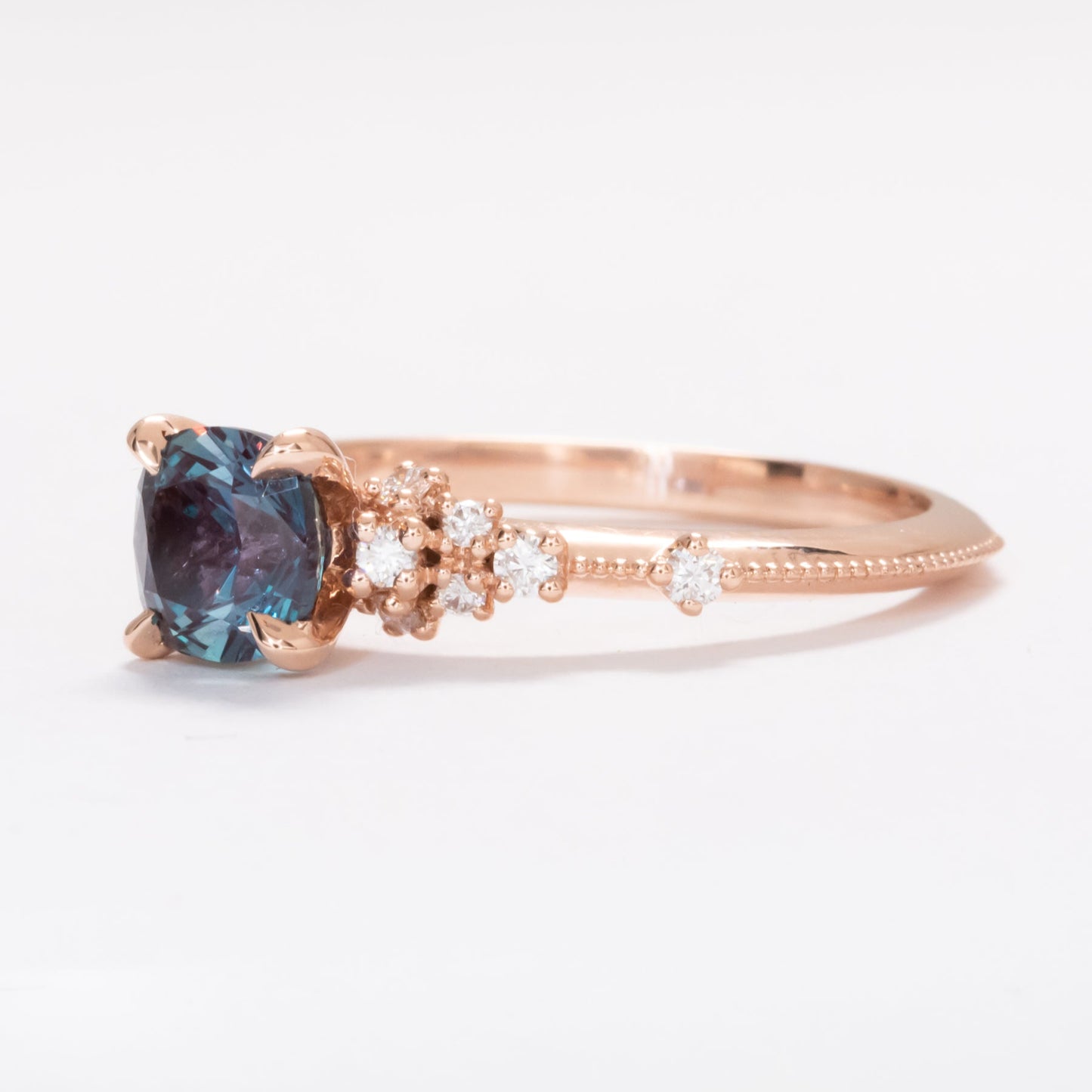 sloane ring with cushion cut lab alexandrite