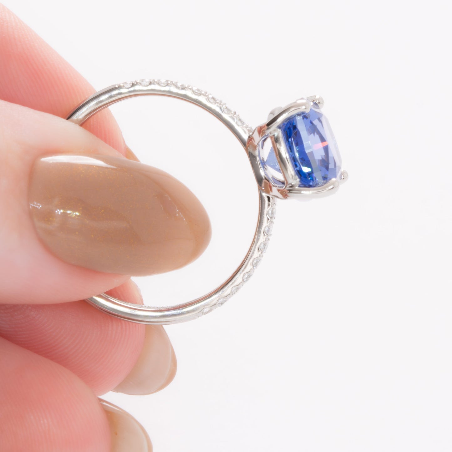 sofia engagement ring with blue cushion lab sapphire